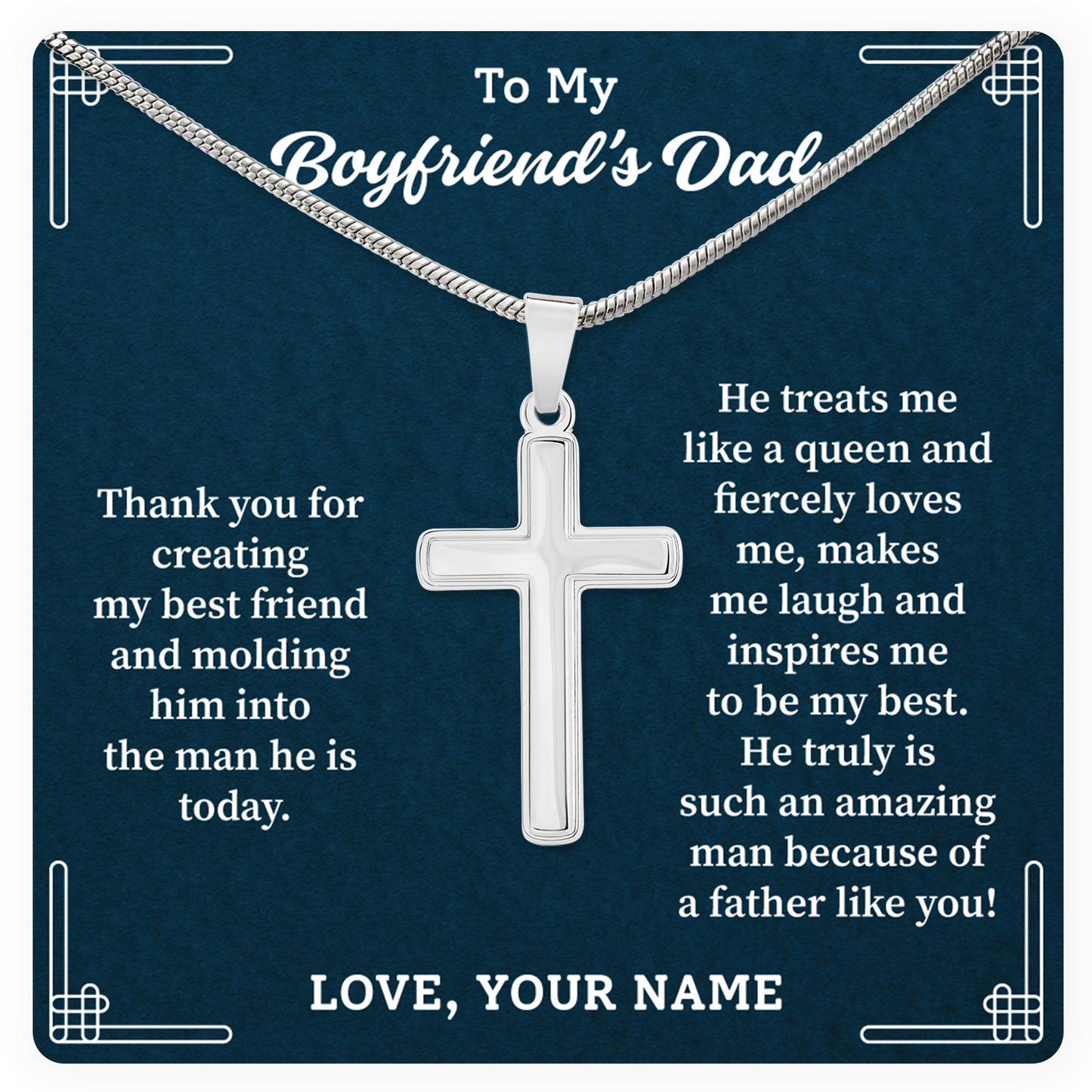 To My Boyfriend's Dad – Cross Pendant Necklace with Appreciation Message