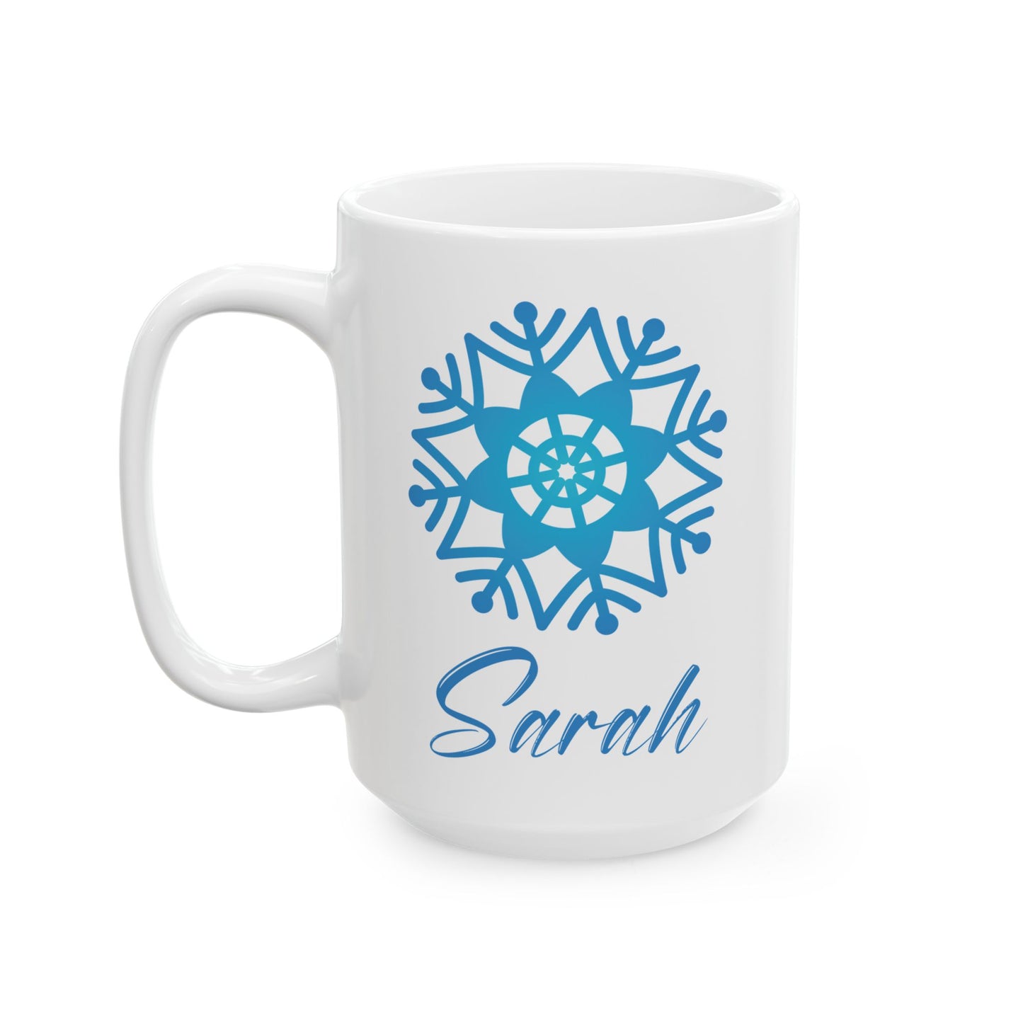 Personalized Snowflake Mug – Custom Name Winter Coffee Cup (White)