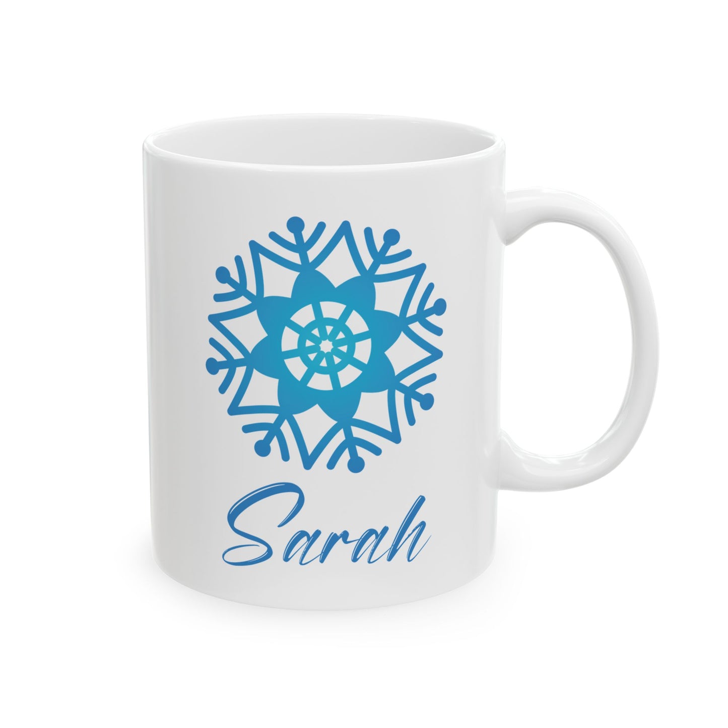 Personalized Snowflake Mug – Custom Name Winter Coffee Cup (White)