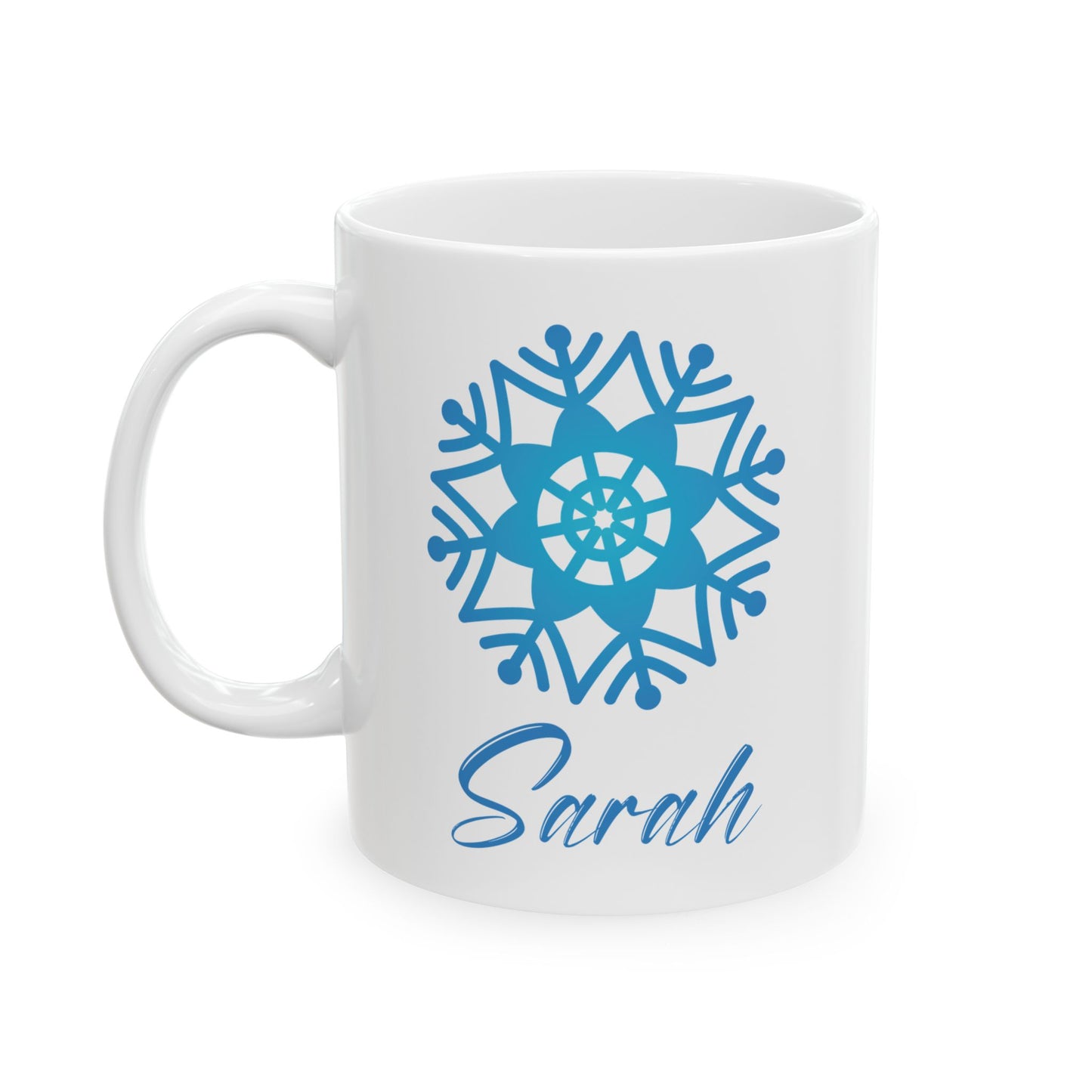 Personalized Snowflake Mug – Custom Name Winter Coffee Cup (White)