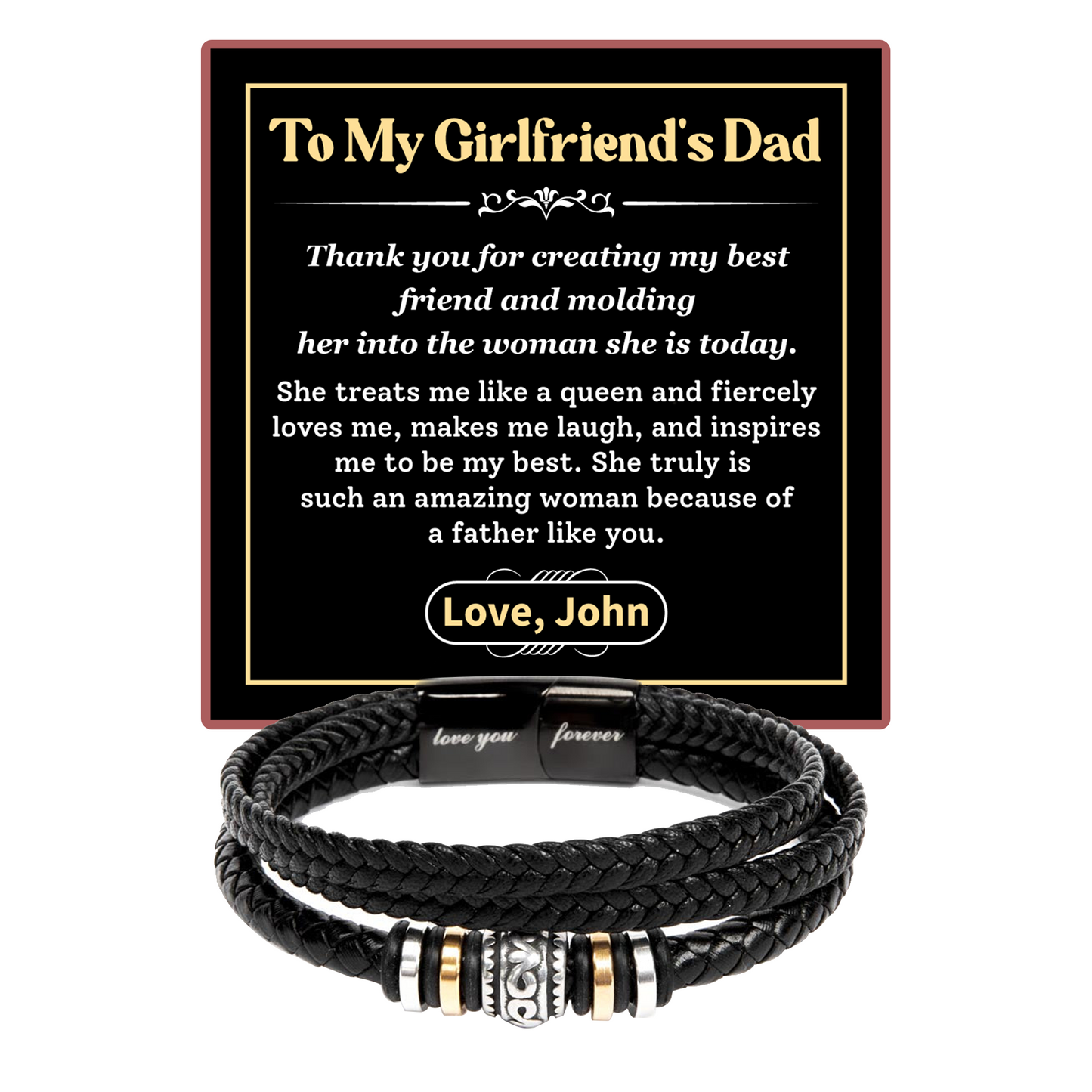 To My Girlfriend's Dad – Stylish Leather Bracelet with Heartfelt Appreciation