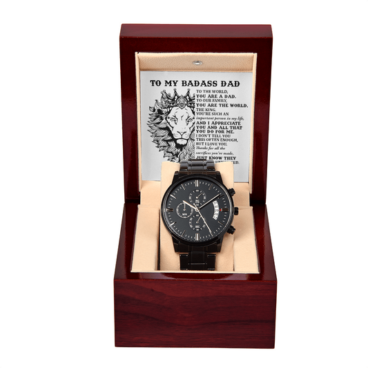 To My Badass Dad - Luxury Watch Chronograph with King Lion Message Card