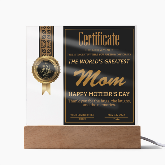 Best Mom Award Certificate - Honor Your Mom with the World’s Greatest Achievement