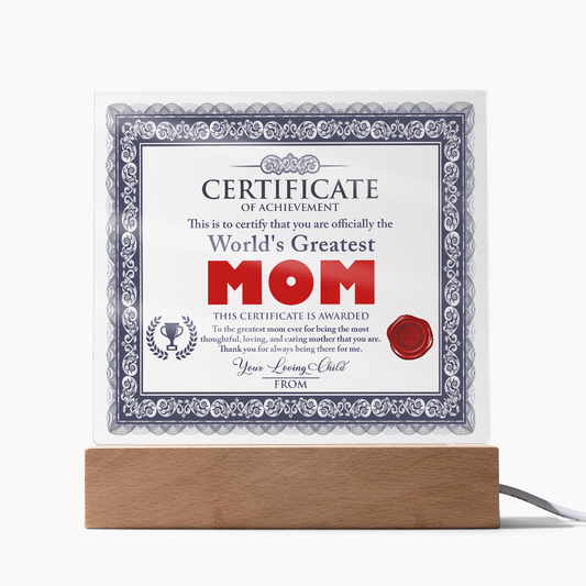 World’s Greatest Mom Certificate - Heartfelt Award for the Best Mom Ever