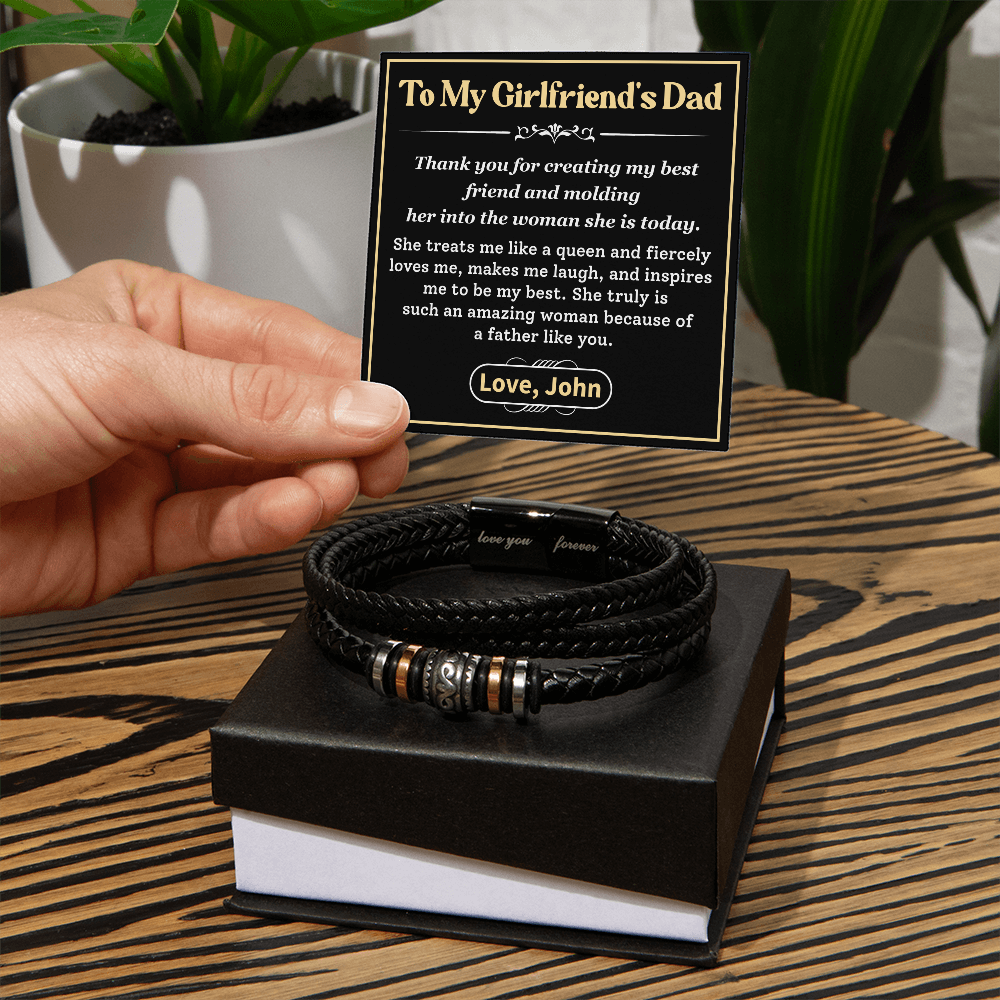 To My Girlfriend's Dad – Stylish Leather Bracelet with Heartfelt Appreciation