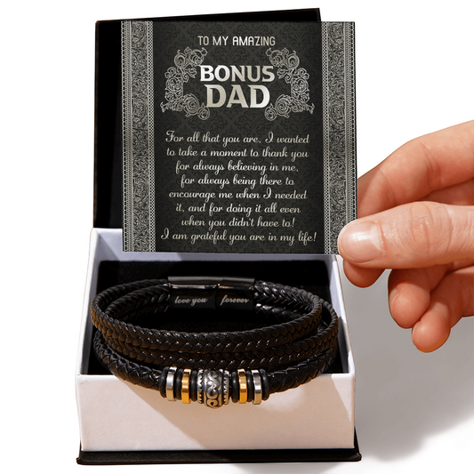 Bonus Dad Bracelet – Elegant Leather Braided Bracelet with Heartfelt Appreciation Card