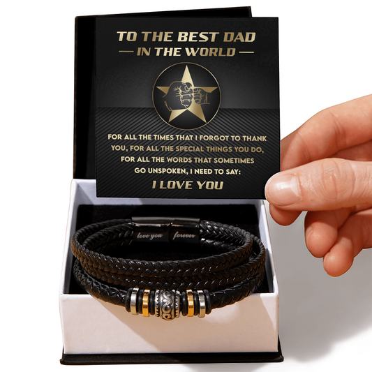 World's Best Dad Bracelet – Braided Leather with Sentimental Message Card