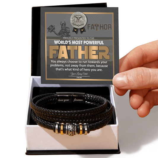 World's Most Powerful Father – Viking-Inspired Heroic Tribute from a Loving Child Leather Bracelet Gift