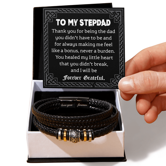 Stepdad Bracelet – Viking Braided Leather Bracelet with Heartfelt Appreciation Card