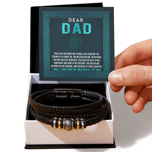 Dear Dad – Leather Bracelet Message of Love, Strength & Gratitude for Father's Sacrifices