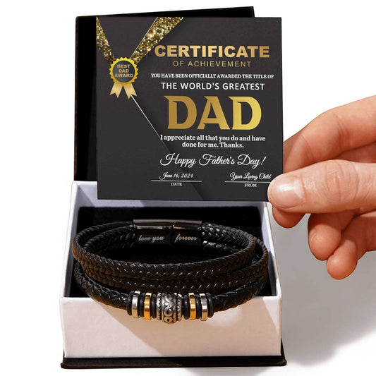 World's Greatest Dad – Father's Day Certificate of Achievement Bracelet Gift