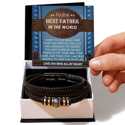 To the Best Father in the World – Leather Bracelet & Message of Love Gratitude