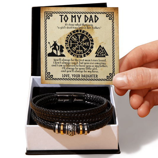 Viking Dad Leather Bracelet – Norse Mythology Gift from Daughter