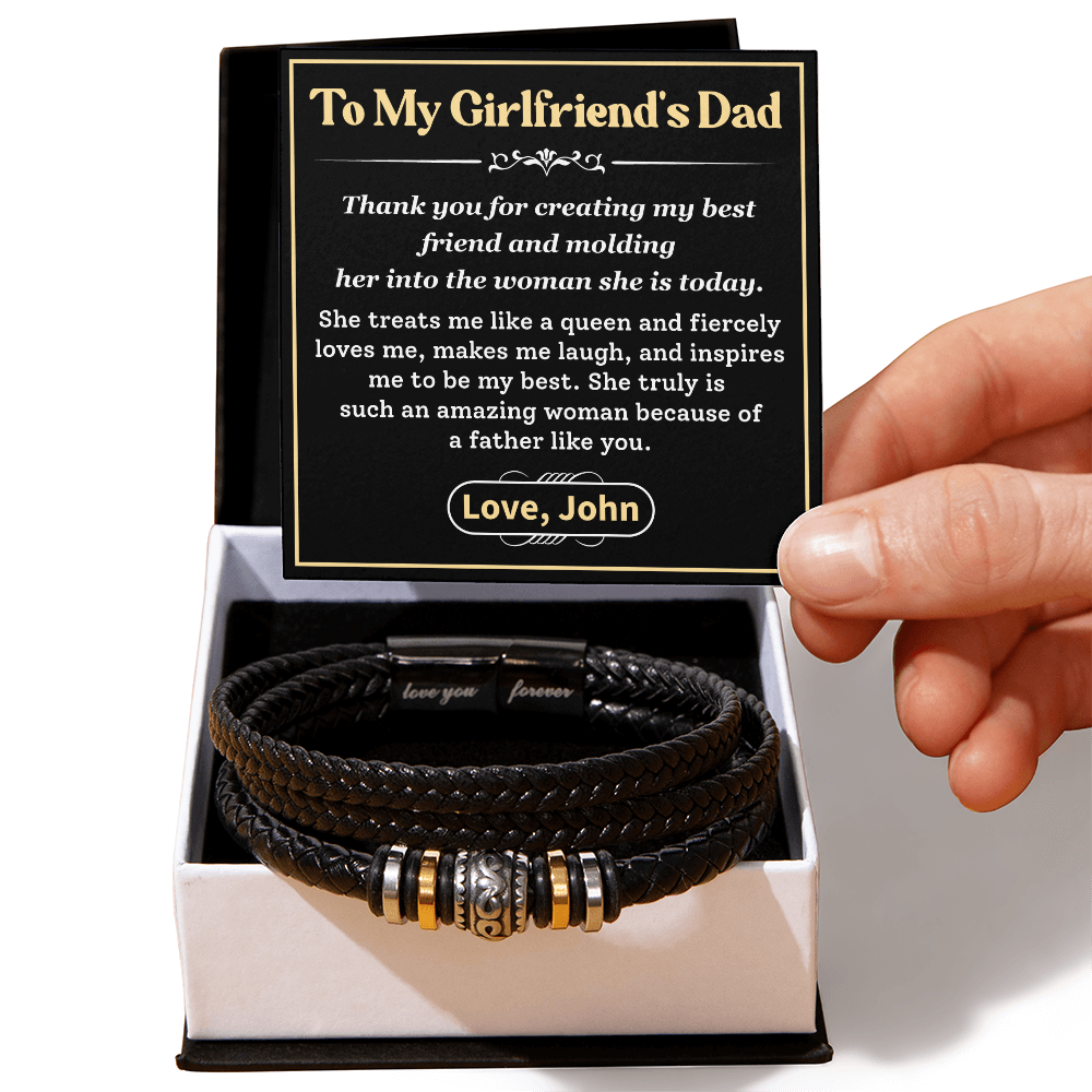 To My Girlfriend's Dad – Stylish Leather Bracelet with Heartfelt Appreciation