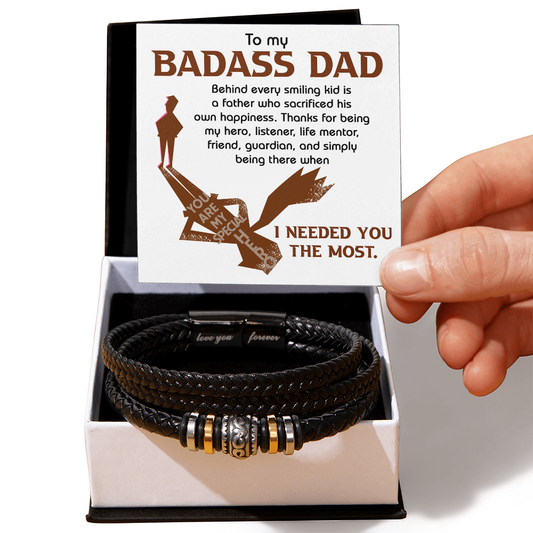 Badass Dad Bracelet – Viking Braided Leather Bracelet with Heartfelt Message Card