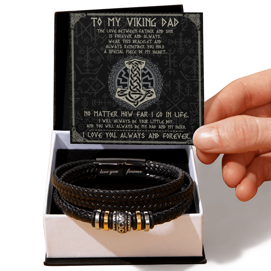 To My Viking Dad – Braided Leather Norse-Inspired Father-Son Bond & Love Message