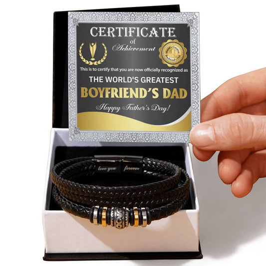 World's Greatest Boyfriend's Dad – Official Certificate of Appreciation for Father's Day Leather Bracelet