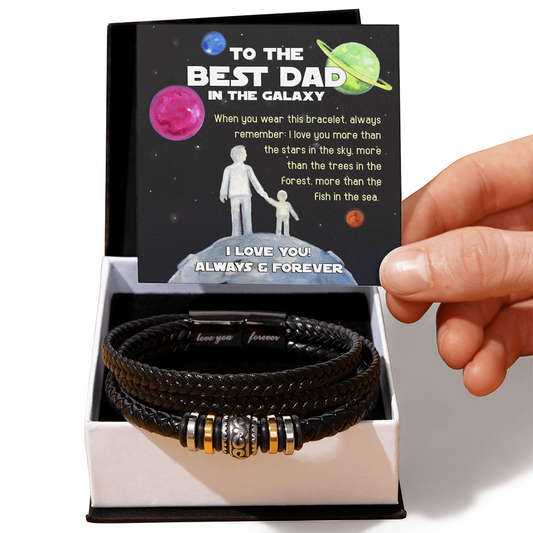 To the Best Dad in the Galaxy – Leather Bracelet Space-Themed Message of Love & Appreciation