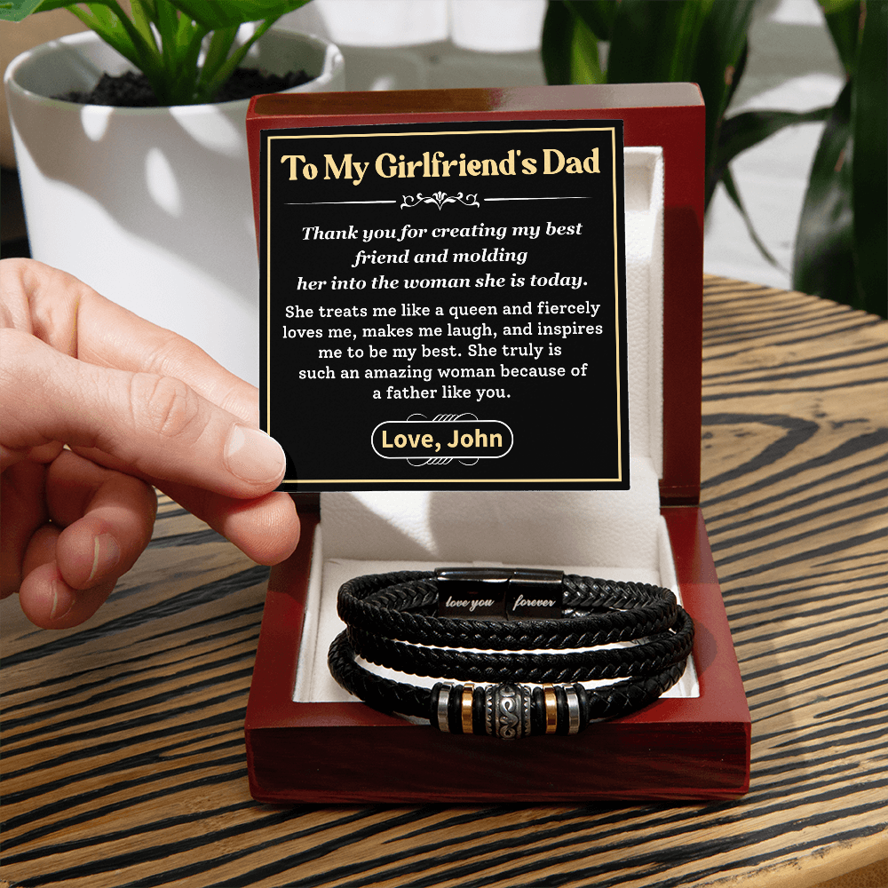 To My Girlfriend's Dad – Stylish Leather Bracelet with Heartfelt Appreciation