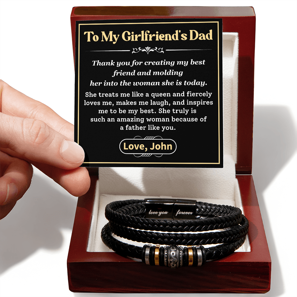 To My Girlfriend's Dad – Stylish Leather Bracelet with Heartfelt Appreciation