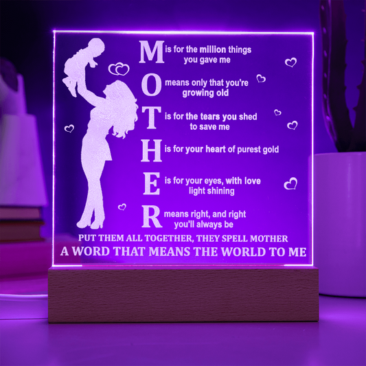 Mother Acronym LED Night Light – Heartfelt Gift for Mom on Mother's Day & Birthdays